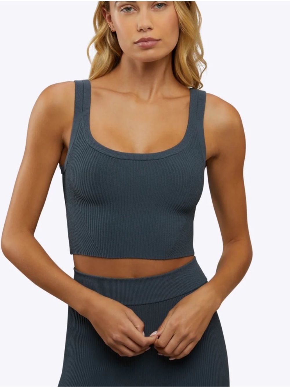 CUTS Coreflex Ribbed Cropped Tank Ocean Storm Small Sculpting Quiet Luxury